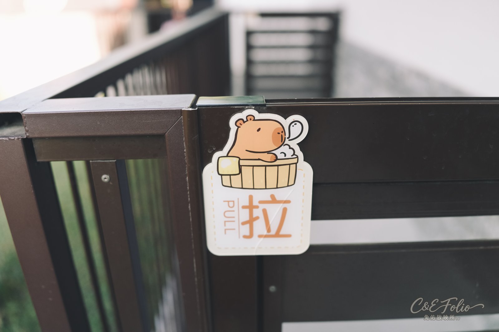 水豚泡澡圖案的「拉」門貼